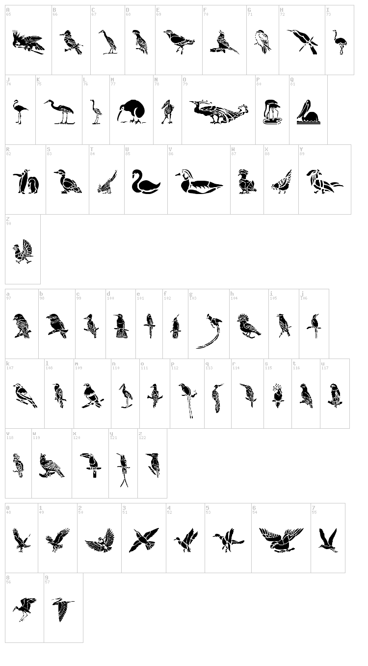 HFF Bird Stencil font map